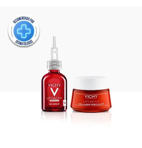 Vichy Lifetiv Serum B3 Antiage x 30ml & Lifttiv Collagen Specialist Anti-50ml - Anti-Aging Duo, Niacinamide, Glycolic Acid, 8hr Hydration, 24% Wrinkles Reduction in 8 Wks.