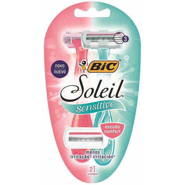 2 Pack Bic Soleil Sensitive Shaver with Flexible Blades, Protective Shield, Moisturizing Strip and More