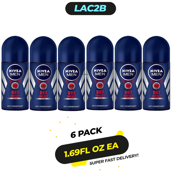 6 Pak Nivea Roll On Dry Impact Deodorant (50ml/1.69fl Oz) for 48 Hours of Antiperspirant Protection