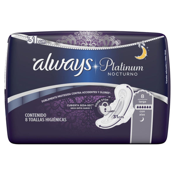 Always Women's Platinum Night Wipes (8 Units) - Hypoallergenic, Alcohol-Free and pH Balanced