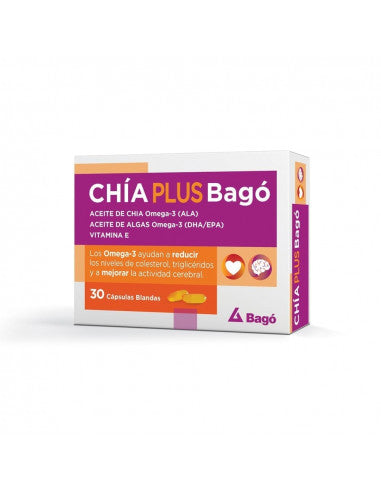Bago Chia Plus Dietary Supplement: Omega 3, Vitamin E, 30 Soft Capsules for Brain, Cardiovascular & Memory Health