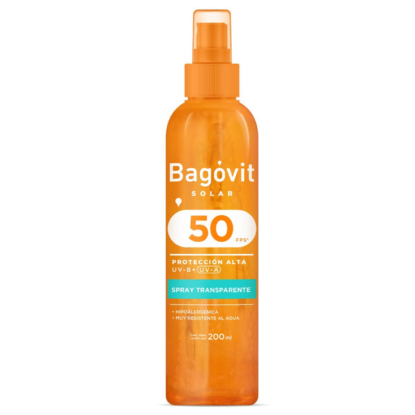 Bagovit Solar Spray Transparent Fps50 - Maximum Protection Against UVA/UVB Rays with Vitamin E, Antioxidants, and Aloe Vera 200Ml / 6.76Fl Oz