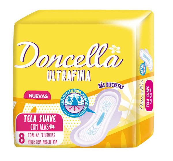 Doncella Women's Ultra-Thin Towel with Wings (16 Units) - Quick-Drying, Hypoallergenic and Anti-Bacterial