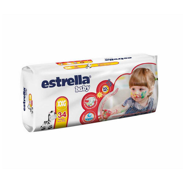 Estrella Baby Caresses Cotton Diapers XXG - 34 Units: Ultra Absorbent, Anti-Spill, Flexible Fit & More