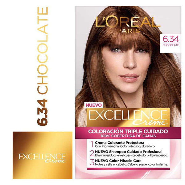 Excellence Permanent Hair Coloring Creme 634 Chocolate:(47Gr / 1.65Oz) Natural Ingredients for Long-Lasting Color Lock Protection