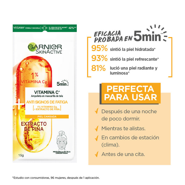 Garnier Ampoule in Fabric Mask Pineapple: Hydrating, Brightening, Anti-Aging, Refreshing, Nourishing, Non-Sticky, Easy to Use, Portable, Reusable & Eco-Friendly