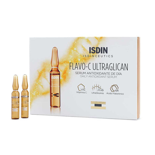 Isdin Flavo C Ultraglican (10 Ampoules) for Vitamin C, Ultraglycans, Proteoglycans, Pre Proteoglycans, Hyaluronic Acid and More