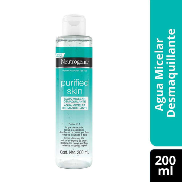 Neutrogena Micellar Water & Makeup Remover Purified Skin 200ml - Non-Comedogenic, Dermatologically Tested, Reduces Redness & Inflammation