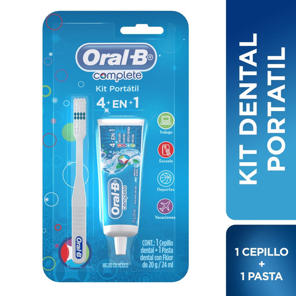 Oral B Portable Toothpaste Complete 4 In 1 + Brush Kit: Convenient Size, Easy to Use & Clean, Battery Operated