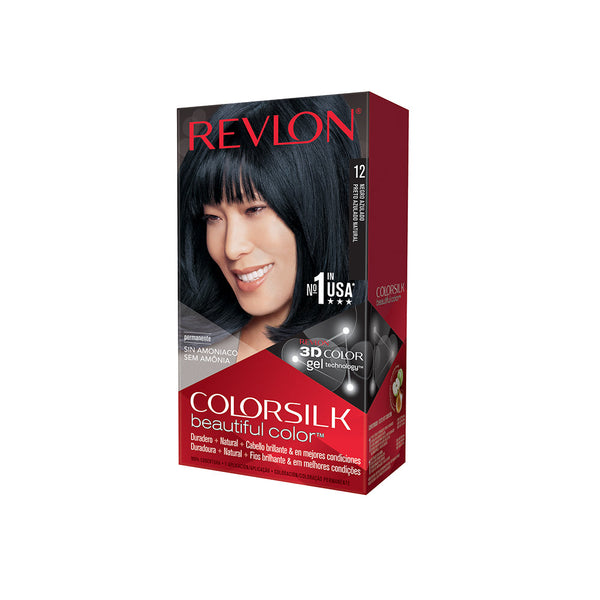 Revlon Color Silk 3D Ammonia Free Tincture Tint 12 Black Bluish - Natural Looking, Multi-Tonal Hair Color with Nourishing Proteins and Pro-Vitamin B-5