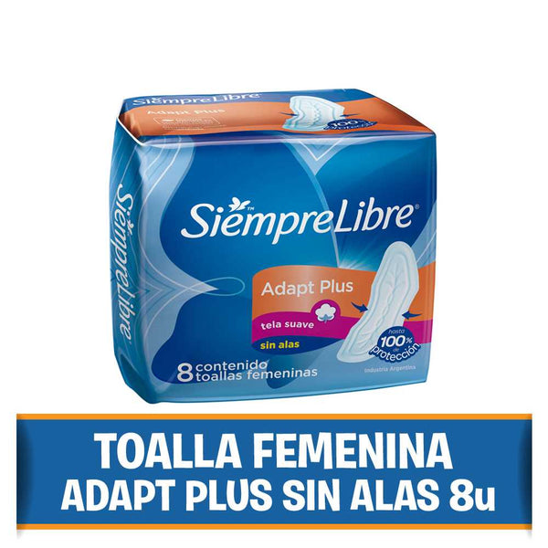 Siempre Libre Adapt Plus Women's Towels Without Wings (8 Units) - 100% Cotton, Ultra-Thin, Adaptive Fit for Maximum Comfort & Superior Absorbency
